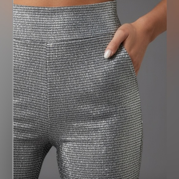 Silver High Waist Flare Leg Metallic Pants - Picture 4 of 9